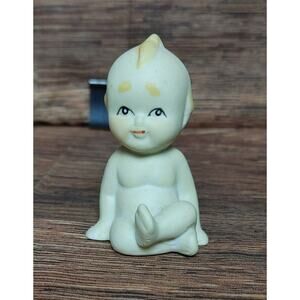 Vintage Kewpie Bisque Doll Sitting Crosslegged, Lefton Era 1950s Japan